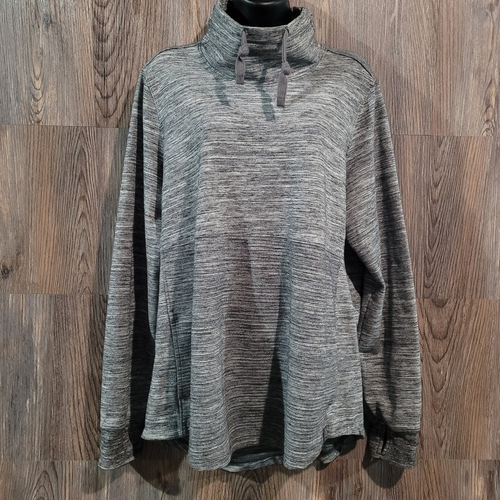 LL Bean Turtleneck Pullover Sweater XL Heathered Gray Kangaroo Pocket Drawstring